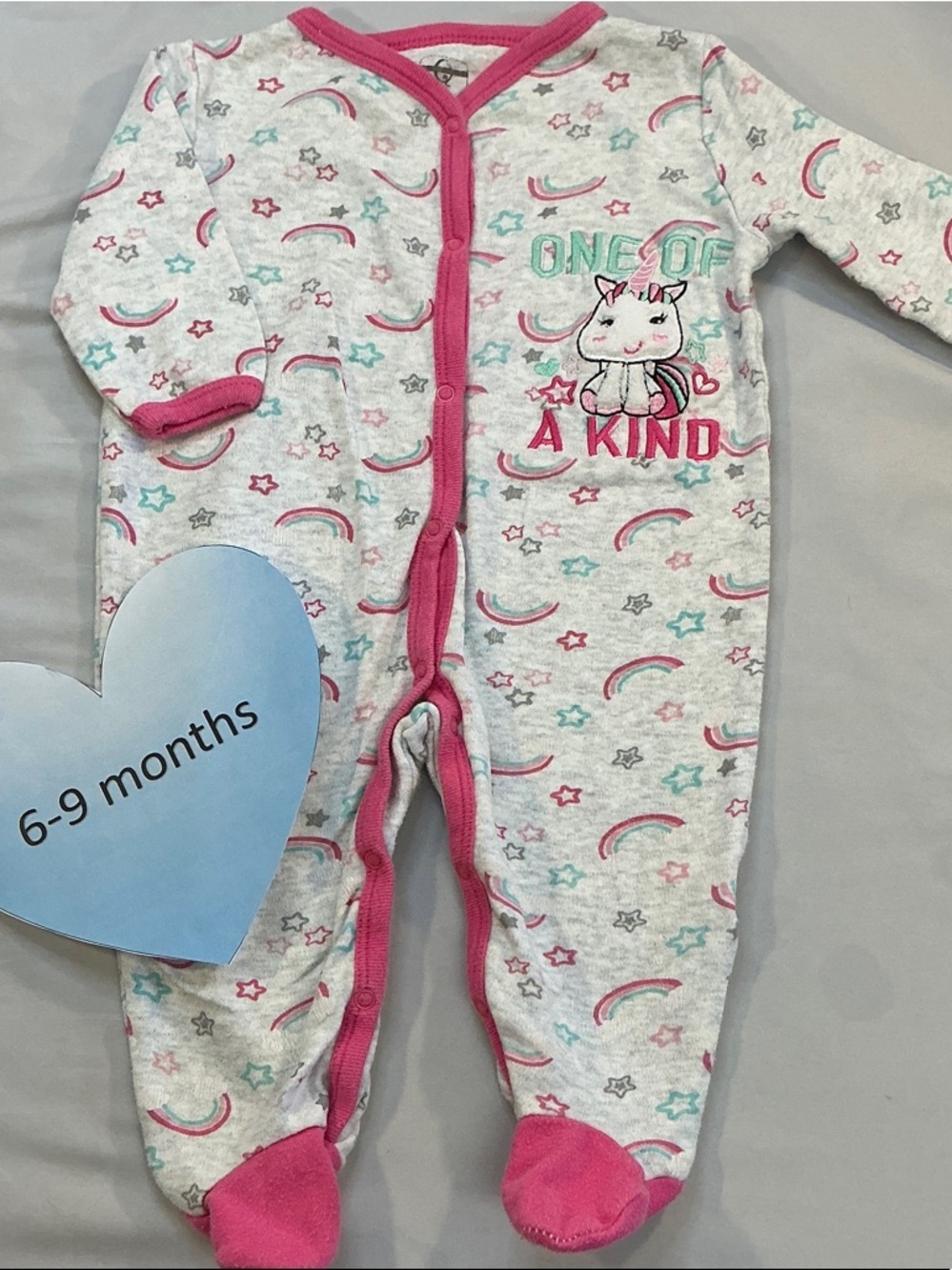 George White One-of-a-Kind Unicorn Footed One-Piece with Pink Trim
